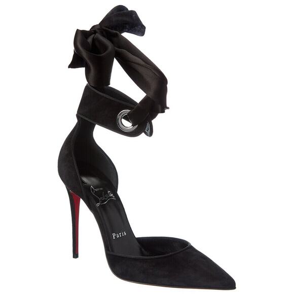 Christian Louboutin NIB Torrida Black Suede Silk Bow Tie Stiletto Heel Pumps 39 - Picture 2 of 8